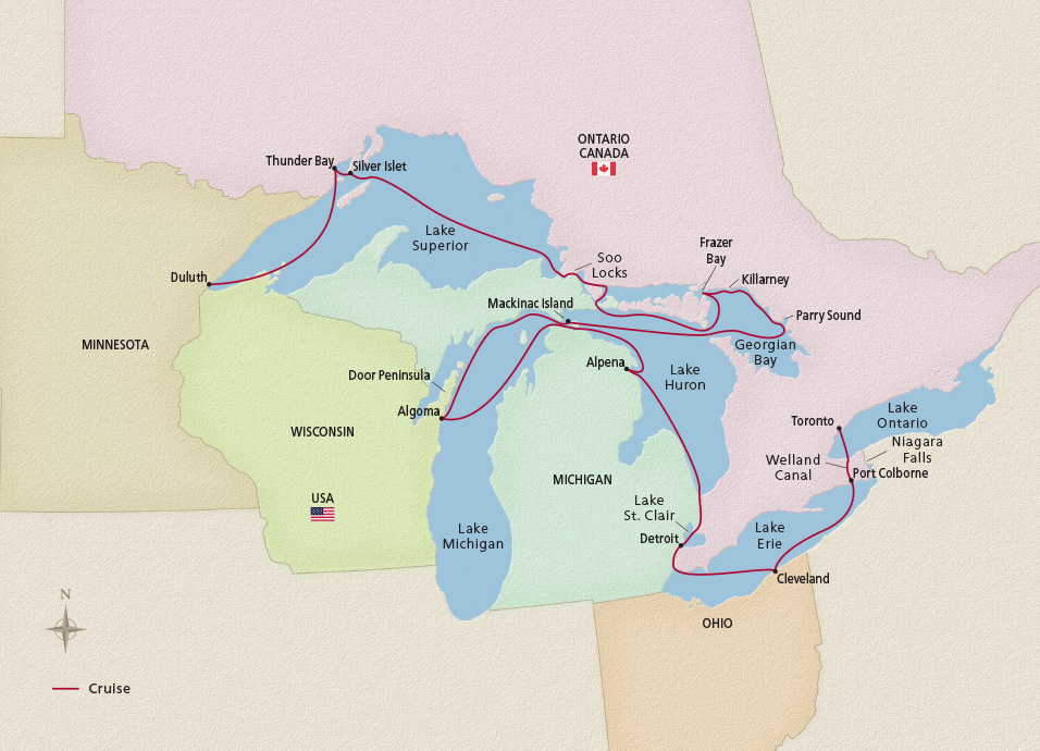 Map of NEW! Great Lakes Collection itinerary