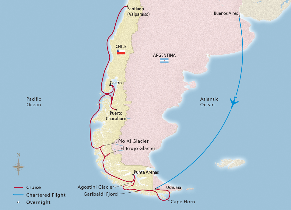 Map of Chilean Fjords & Patagonia Explorer itinerary