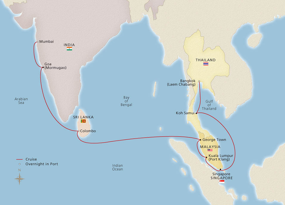 Map of Across the Bay of Bengal itinerary