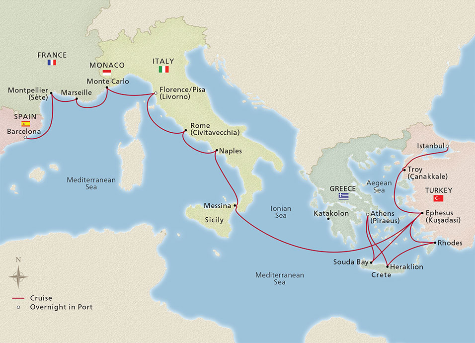 Map of Iconic Mediterranean Treasures itinerary