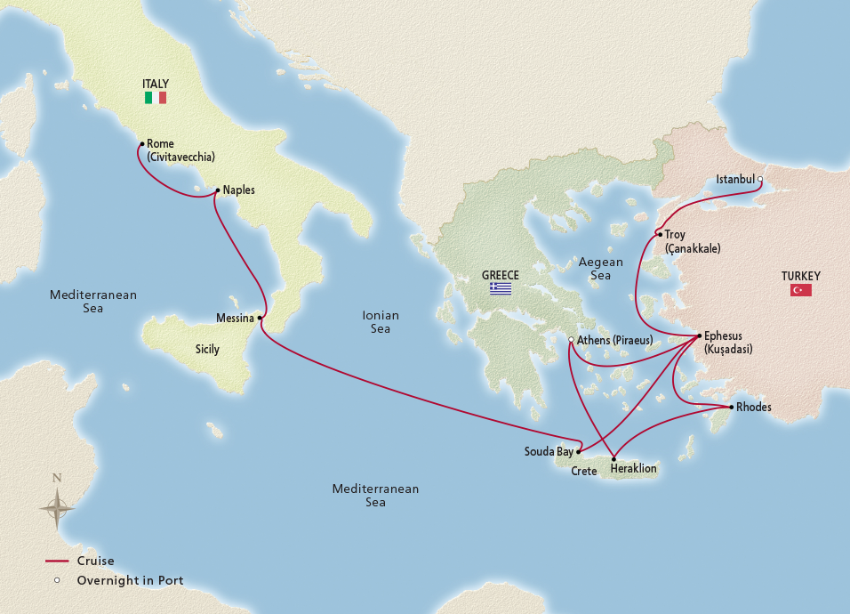 Map of Ancient Mediterranean Antiquities itinerary