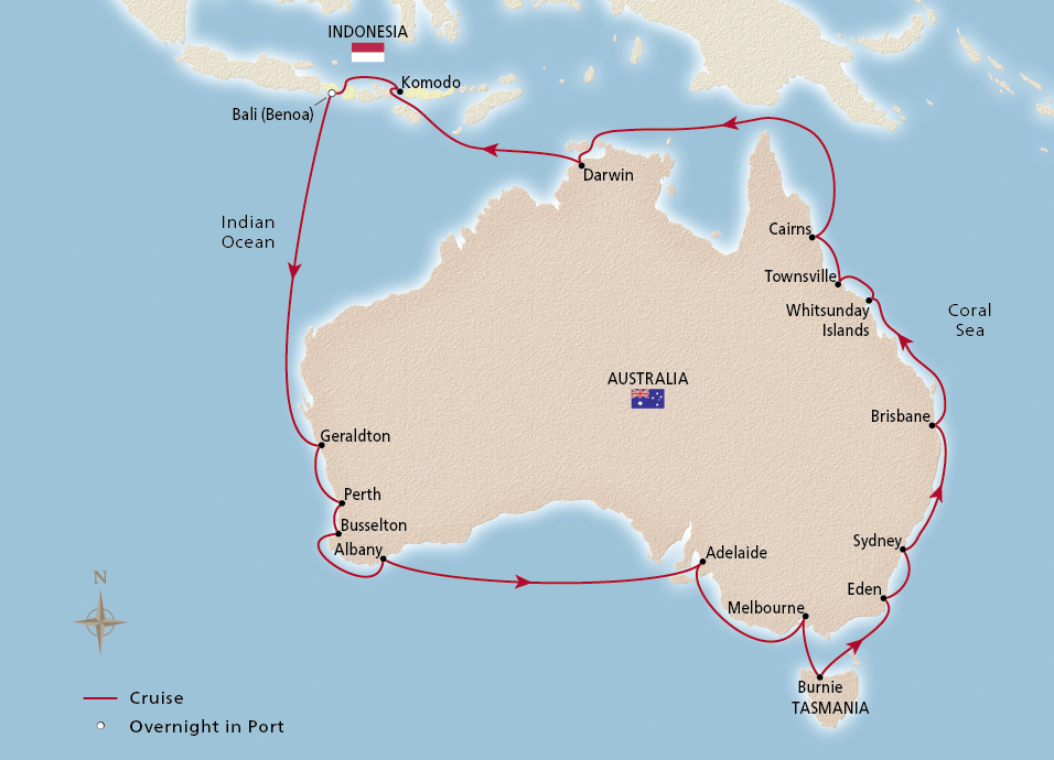 Map of NEW! Grand Australia Circumnavigation itinerary
